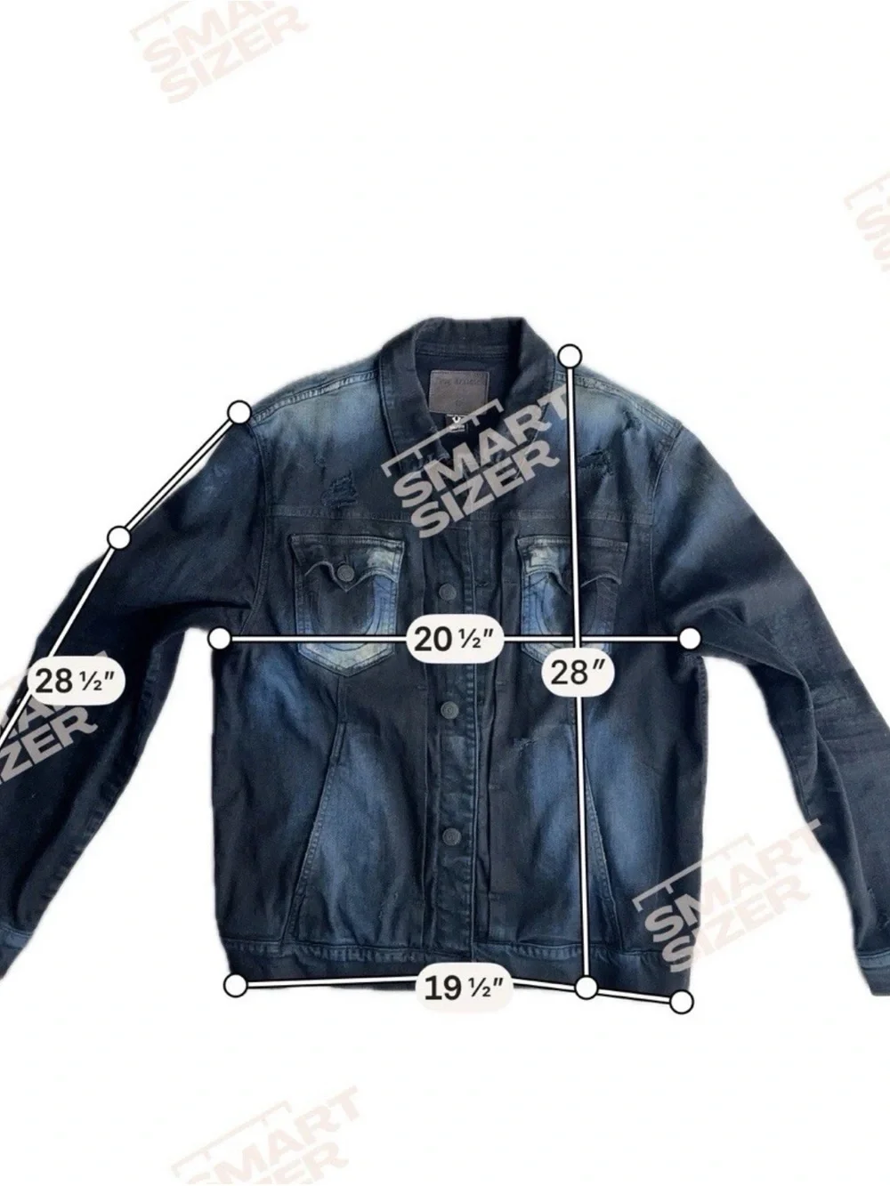 True Religion Black Denim Jacket with Blue Faded Accents